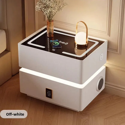 Intelligenter Nachttisch mit kabellosem Laden, schwebender LED-Nachttisch, luxuriöser, moderner Nachttisch mit 2 Schubladen, kompakte Schlafzimmermöbel