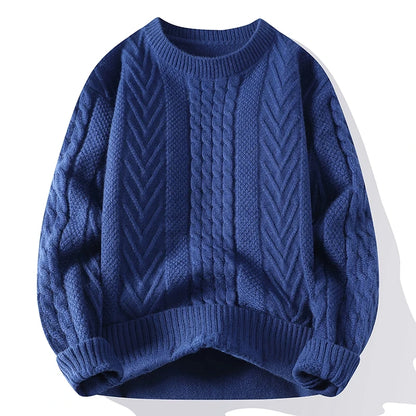 Men's Clothing Autumn Winter Flocking Solid Color Pullover Lantern Long Sleeve O-Neck Sweater Knitted England Style Stylish Tops