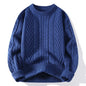 Men's Clothing Autumn Winter Flocking Solid Color Pullover Lantern Long Sleeve O-Neck Sweater Knitted England Style Stylish Tops