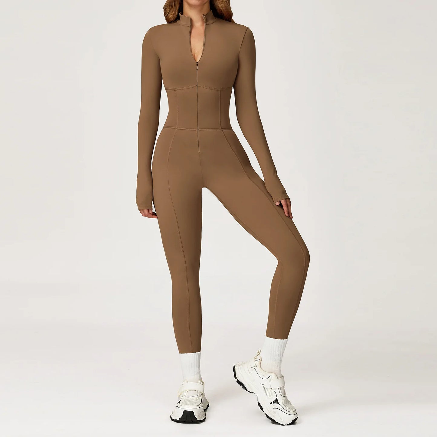 Women Gym Workout One-Piece Zipper Yoga Jumpsuit Outdoors Tracksuits Fitness Sports Bodysuit Female Running Sports Sexy Jumpsuit