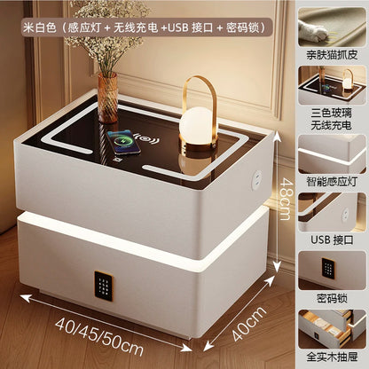 Intelligenter Nachttisch mit kabellosem Laden, schwebender LED-Nachttisch, luxuriöser, moderner Nachttisch mit 2 Schubladen, kompakte Schlafzimmermöbel