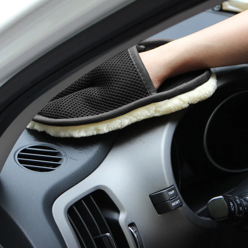 Wool Plush Car Wash Gloves - Soft Cleaning Brush