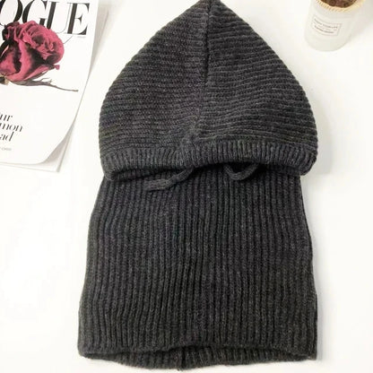 Women Knitted Balaclava Fashion Fake Collar Shawl Hooded Hat Thick Warm Beanines Winter Hat official website tool undefine