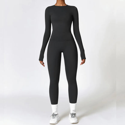 2PCS Yoga Set Women Gym Clothing Fitness Workout Set Sportswear Female Long Sleeve Crop Top High Waist Leggings Sports Suits