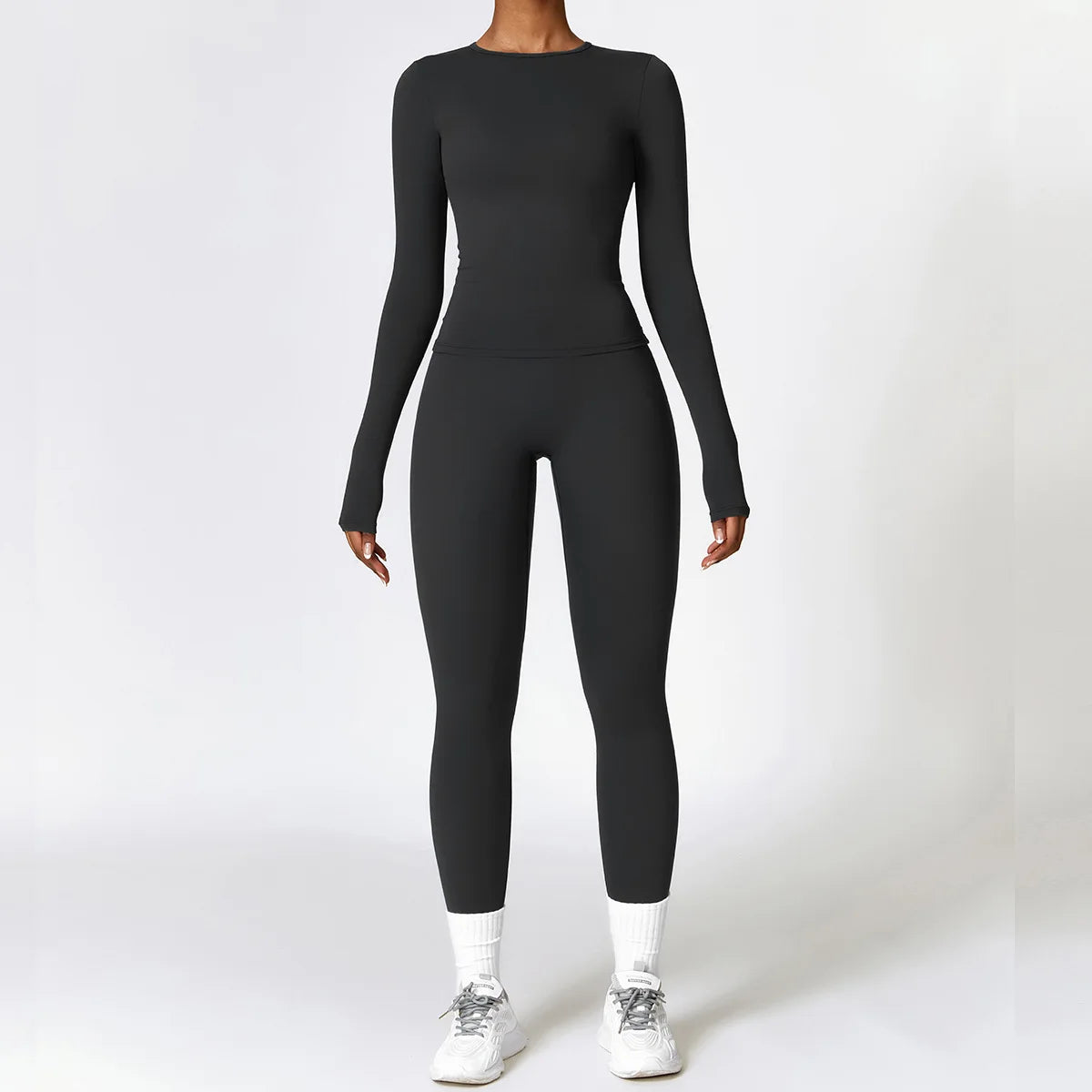 2PCS Yoga Set Women Gym Clothing Fitness Workout Set Sportswear Female Long Sleeve Crop Top High Waist Leggings Sports Suits