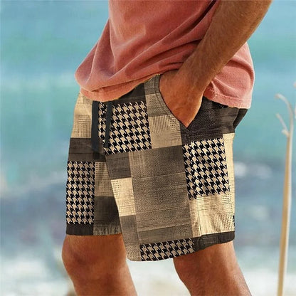 Geometric Men's Beach Shorts – Colorful Grid Print