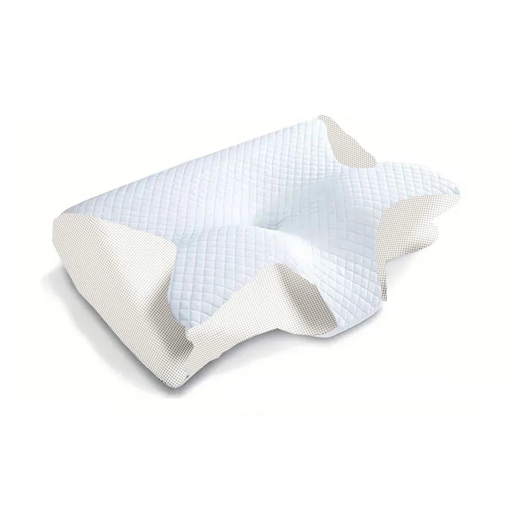 White and beige textured pillow on a white background