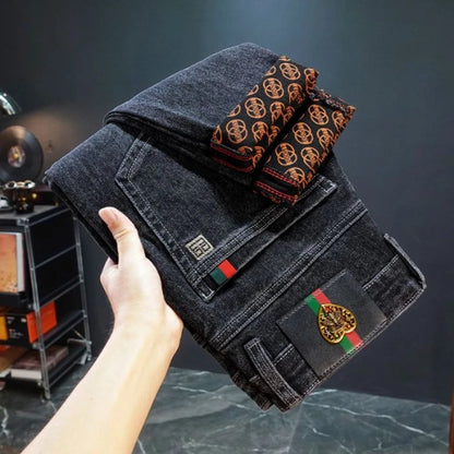 New Fashion winter Autumn Jeans Men's Printed Design Street All-Match Casual Soft Stretch Quality Men's Clothing Skinny Trousers