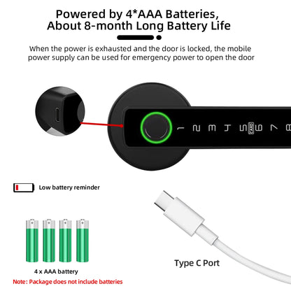 RAYKUBE M5 Tuya BLE Smart Fingerprint Türschloss Digitales elektronisches Schloss mit Passwort/Schlüssel/IC-Karte/Smartlife/Tuya APP Entsperrung