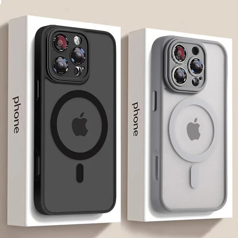 Luxury Matte Armor For Magsafe Magnetic Wireless Charging Case For iPhone 11 12 13 14 15 16 17 Air Pro Max Plus Shockproof Cover
