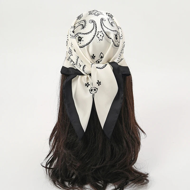 Luxury Print Satin Silk Square Scarf for Women Shawl Hijab Neckerchief Female Hair Ribbon Headband Fashion Wrap Bandana 2023 New