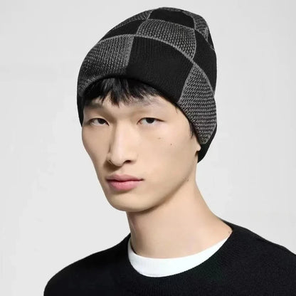 Warm Knitted Hat Winter Outdoor Unisex Fleece Lined Cuffed Scarf Design Fashionable Sporty Luxury Style Geometric Embroidery
