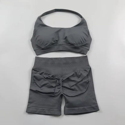 2Pcs Impacts Gym Set Tank Tops High Waist Scrunch Seamless Shorts Gym Suit Fitness Clothes Activewear Workout