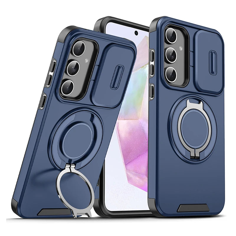 Hülle für Samsung Galaxy S26 S25 S24 S23 S22 S21 Ultra Plus S25 Edge S25FE S24FE mit verschiebbarer Kameraabdeckung, magnetischem Halter und Rüstung