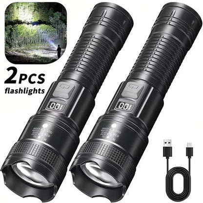 Leistungsstarke LED-Taschenlampen 300000LM Taktische Taschenlampe mit Displaylicht USB-Ladefunktion Camping Angeln Verteidigung Zoom-Laterne