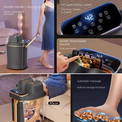 Collage of a foot massage device with various features highlighted.