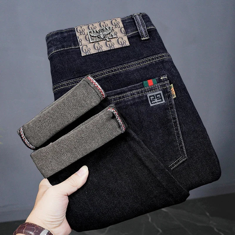 Spring Fashion Elastic Waist Vintage Pant Male Denim Straight High Street Trousers Ripped Soft Stretch Slim Fit Jeans Casual Men