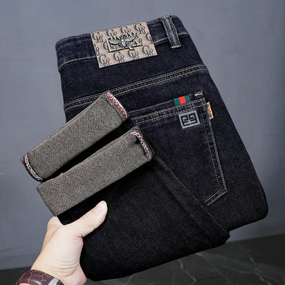 Spring Fashion Elastic Waist Vintage Pant Male Denim Straight High Street Trousers Ripped Soft Stretch Slim Fit Jeans Casual Men