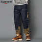 Stonewashed Patchwork Cargo Denim Jeans Men