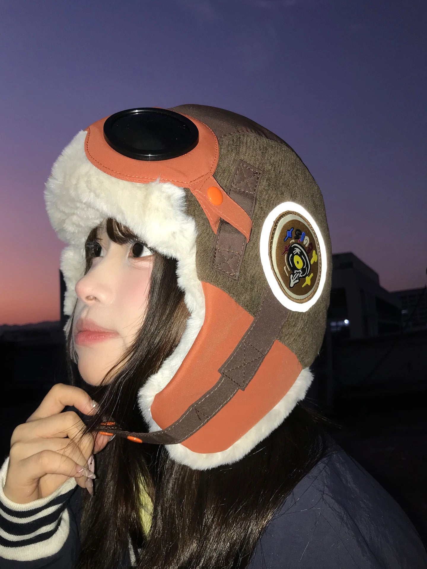 Thiened Cartoon Flight Hat Women Winter Warm Windproof Coldproof Northeast Furry Lei Feng Cap Cute Cartoon Design Riding Ea...