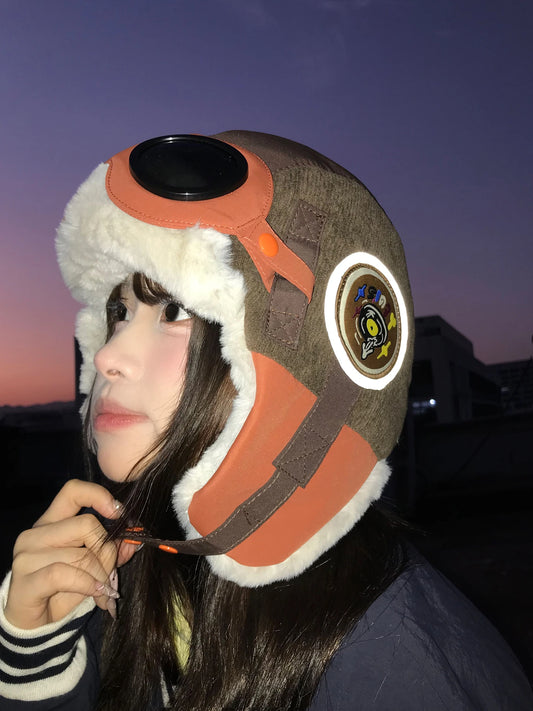 Thiened Cartoon Flight Hat Women Winter Warm Windproof Coldproof Northeast Furry Lei Feng Cap Cute Cartoon Design Riding Ea...