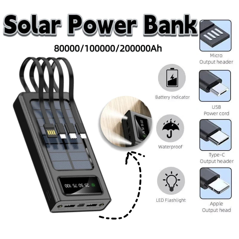 ONEPLUS 200000mAh Solar Power Bank Ultra Capacity USB Super Fast Charging USB  For iPhone Samsung Xiaomi Huawei Outdoor Power
