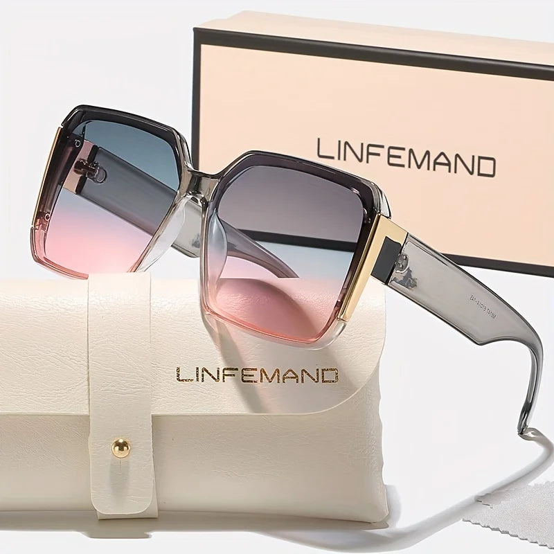 LINFEMAND Fashion Large Frame Decoration Glasses for Women UV400 Sunglasses Set Summer Dance Party Holiday Gift