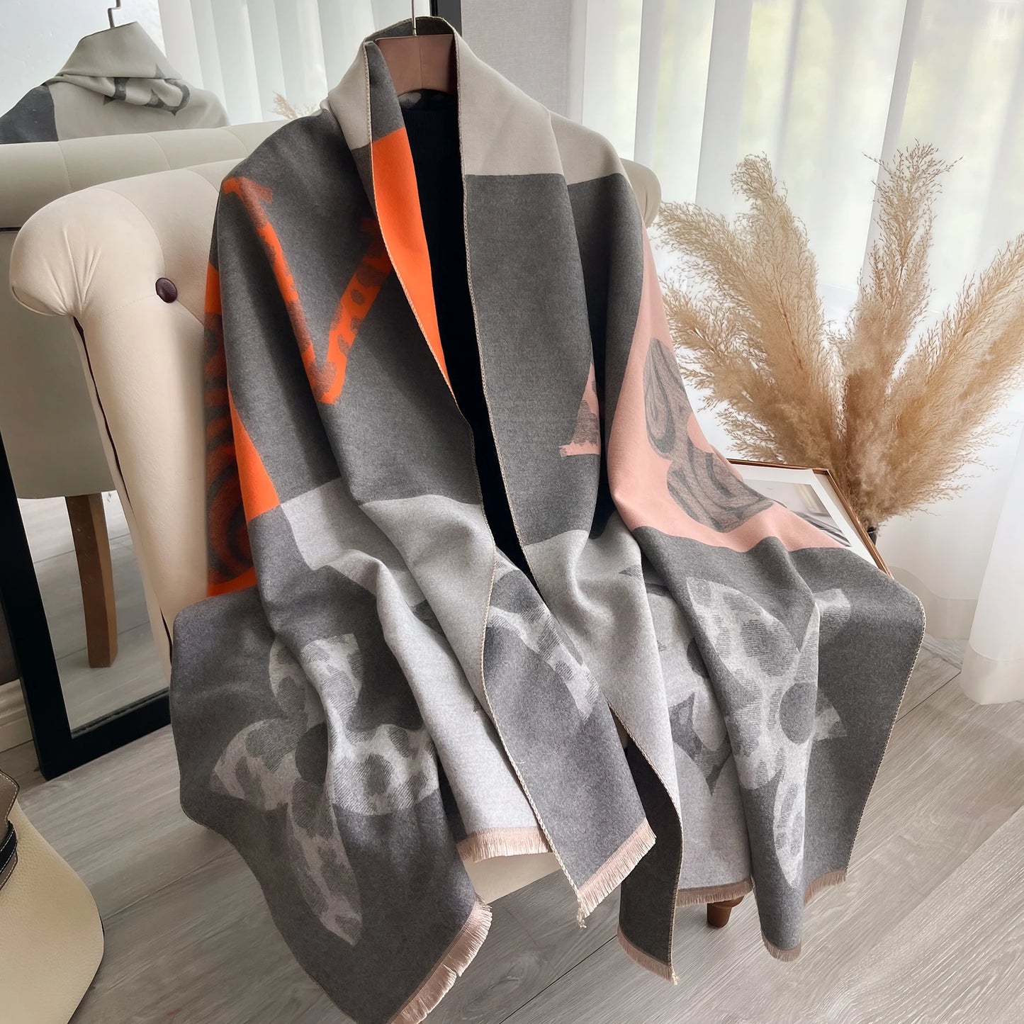 Laest Design Elegant Pashmina Shawl Imitation Cashmere Jacquard Pattern Scarves Winter Collocation Thickened Warm Scarf Shawl