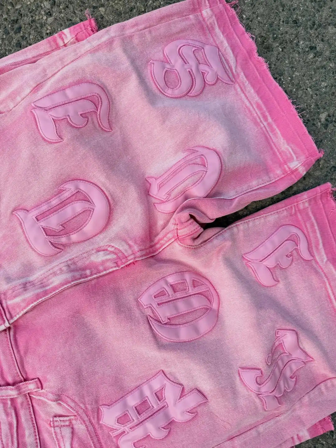 High Street Element Five Star Patch Designer Pink Denim Pants Baggy Rock Short Jeans