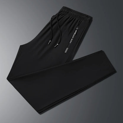 Men's Ice Silk Elastic Slim Fit Trousers – Cool Lightweight Summer Sports Pants L-8XL