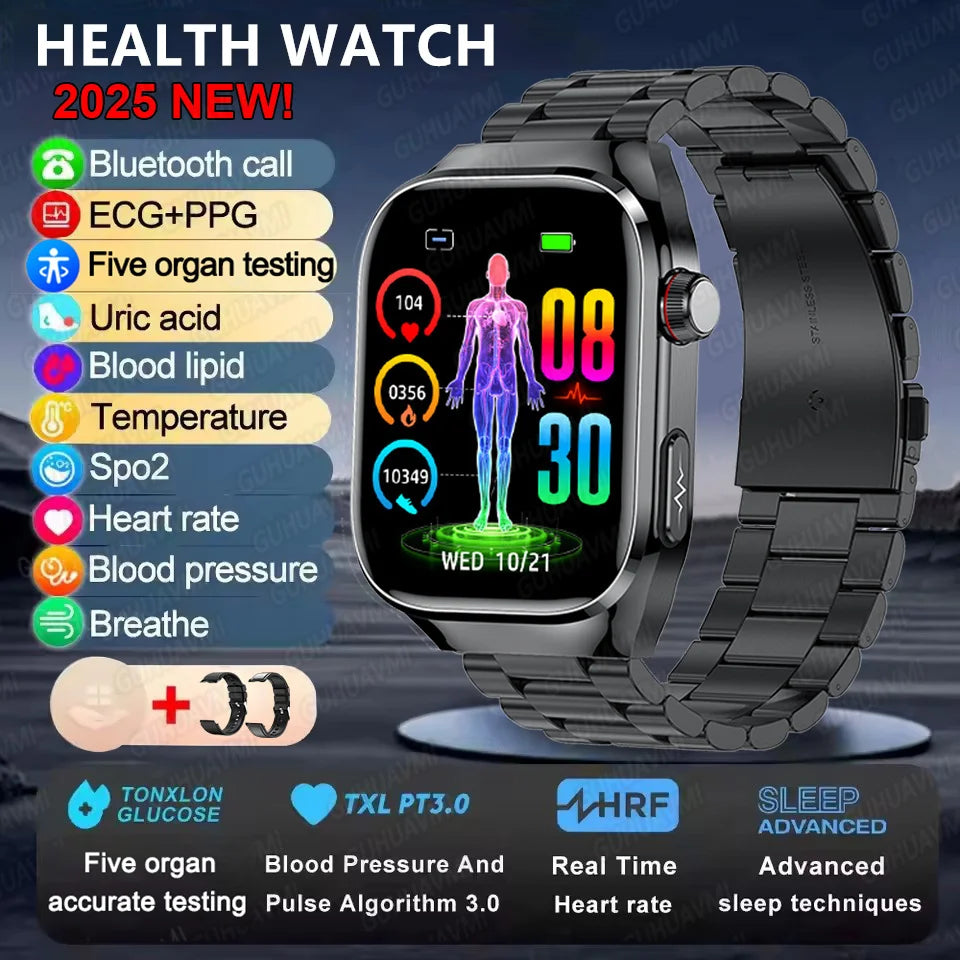2025 Neue Mikro-Vorsorgeuntersuchung Smartwatch für Herren Harnsäure Körperfett Fünf-Organe-Gesundheitsuhr Bluetooth-Anruf Smart-Armband