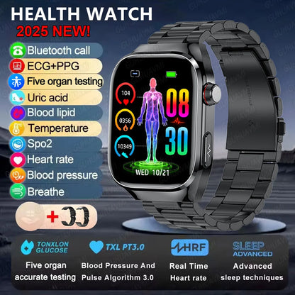 2025 Neue Mikro-Vorsorgeuntersuchung Smartwatch für Herren Harnsäure Körperfett Fünf-Organe-Gesundheitsuhr Bluetooth-Anruf Smart-Armband