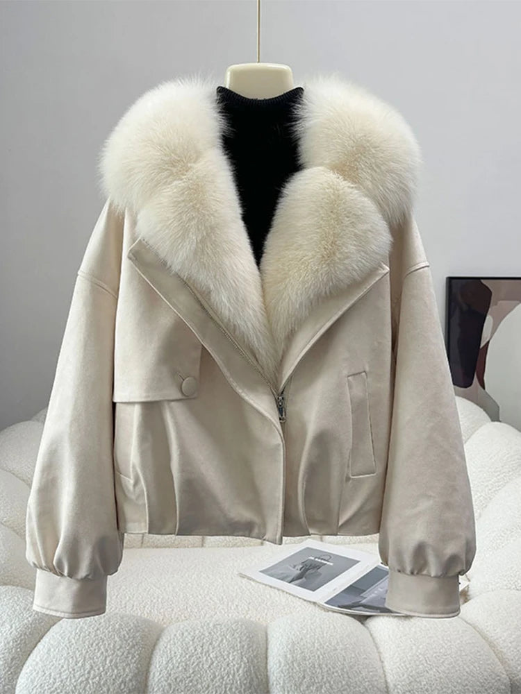 Cotton Jacket Women's Winter Loose Versatile Slimming Long Sve Coat with Fur Collar
