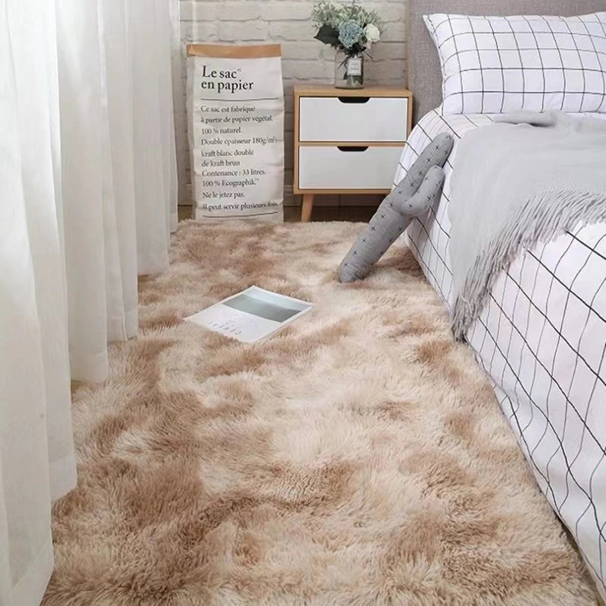Weiche Teppiche Schlafzimmerteppich Flauschig Rutschfest Batik Fuzzy Shag Plüsch Weicher Shaggy Nachttischteppich Wohnzimmerteppich