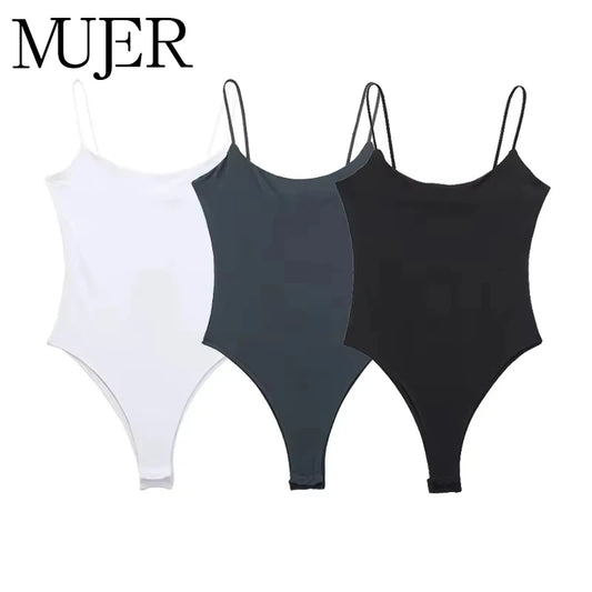 Three spandex tank tops in white, gray, and black on a white background with 'MUJER' branding.