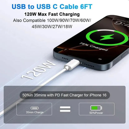 1-3PCS Quick Charging Cable 120W 10A USB A To Type C Fast Charger High-speed Data Transfer Wire Cords for Samsung Xiaomi Huawei