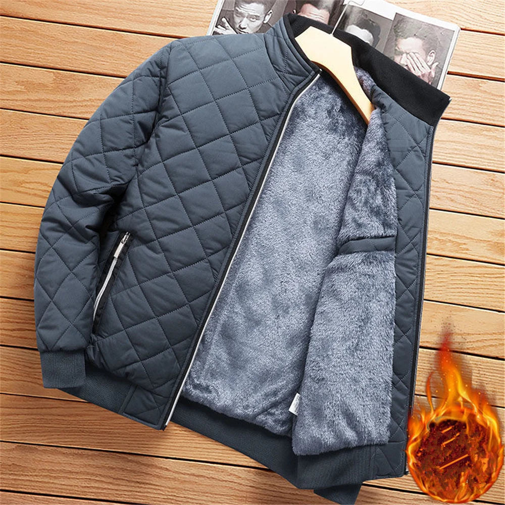 Herbst Winter Bomberjacke Herren Rautenmuster Fleece gefüttert Freizeitjacke Herren Mode Kleidung 2023 Brandneue Slim Fit Jacke