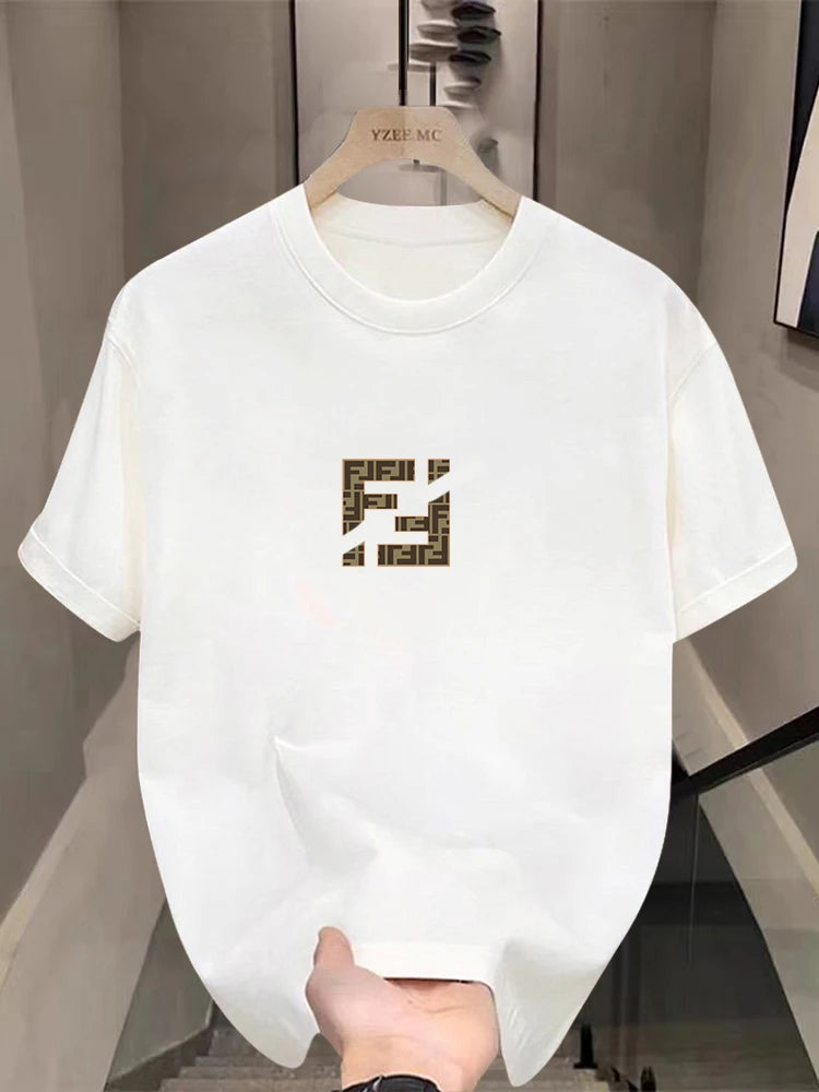 F Family Trendmuster Reine Baumwolle Herren- und Damen-Basis-Shirt, Rundhals Kurzarm T-Shirt Paar Print Frühling und Herbst