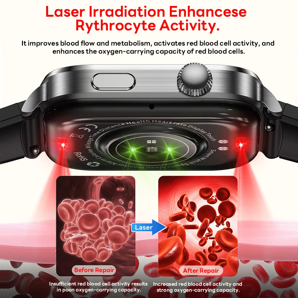 Laser Therapy Smart ECG Monitoring Uric Acid Blood Pressure Health Monitoring Bluetooth Call Smartwatch