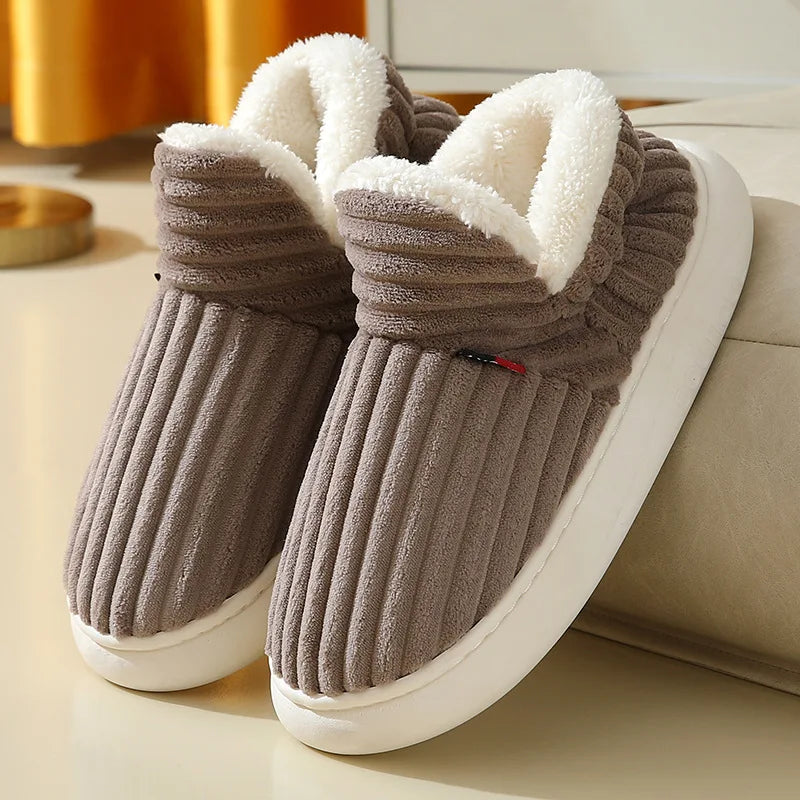 Bebealy Winter Fur Men Slippers Men Shoes Outdoor Nonslip Short Plush Men Slippers Casual Fuzzy House Ankle Men Boots Flat Shoes