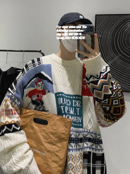 Loose Men's Knitted Sweater Autumn Winter New Sle Casual American Leisure White Outerwear Faionable Urban Youth Long S...