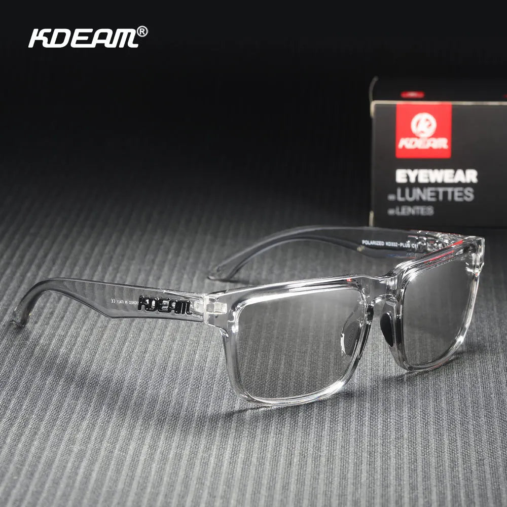 KDEAM Große quadratische Herrensonnenbrille Polarisierte photochrome Übergröße Sonnenbrille Mode Damensonnenbrille Verbesserte Version