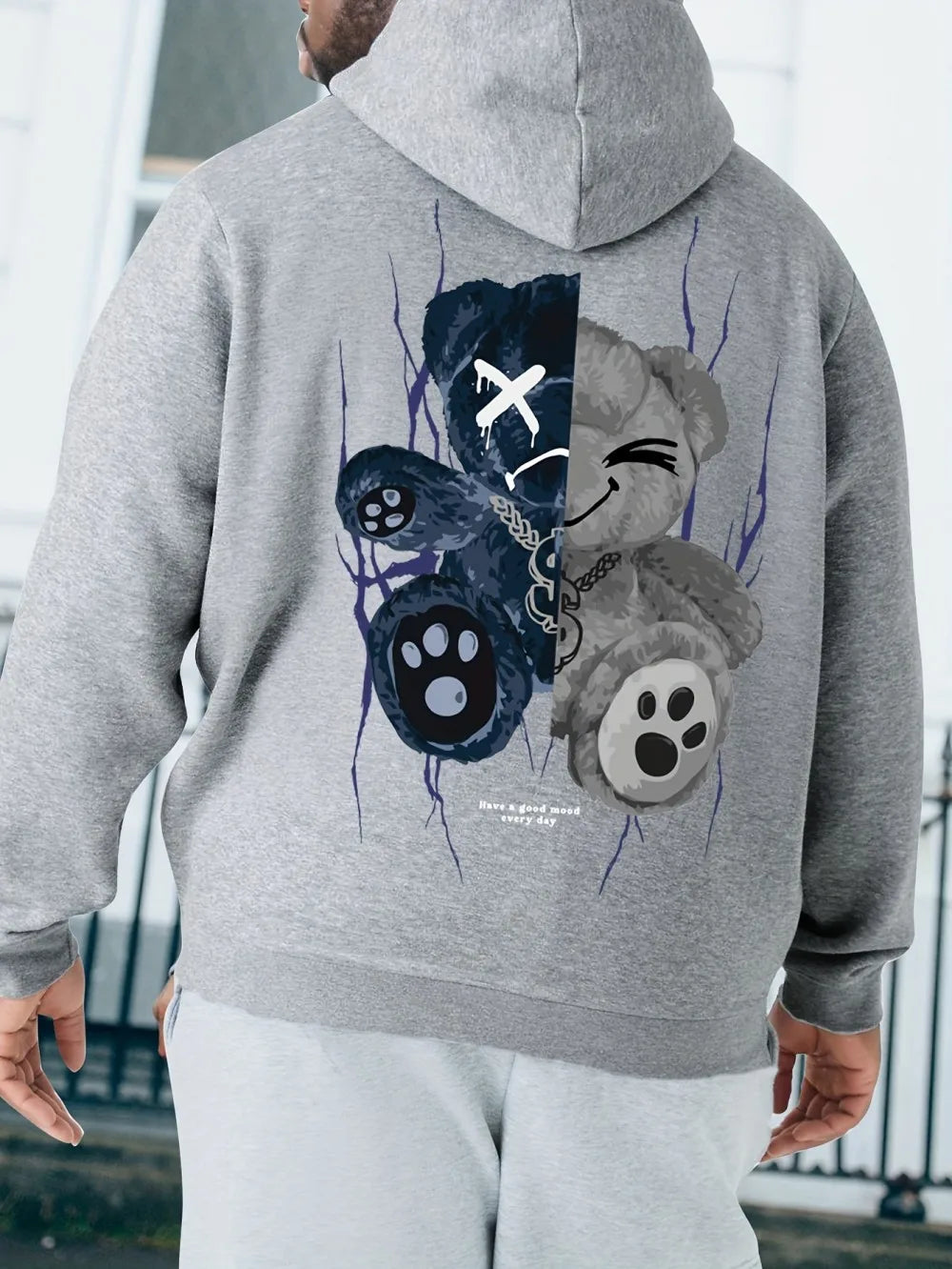 Modisches Herren-Kapuzen-Sweatshirt mit personalisiertem Teddybären-Print, bequem, für Herbst, Outdoor, Urban, High Street Style