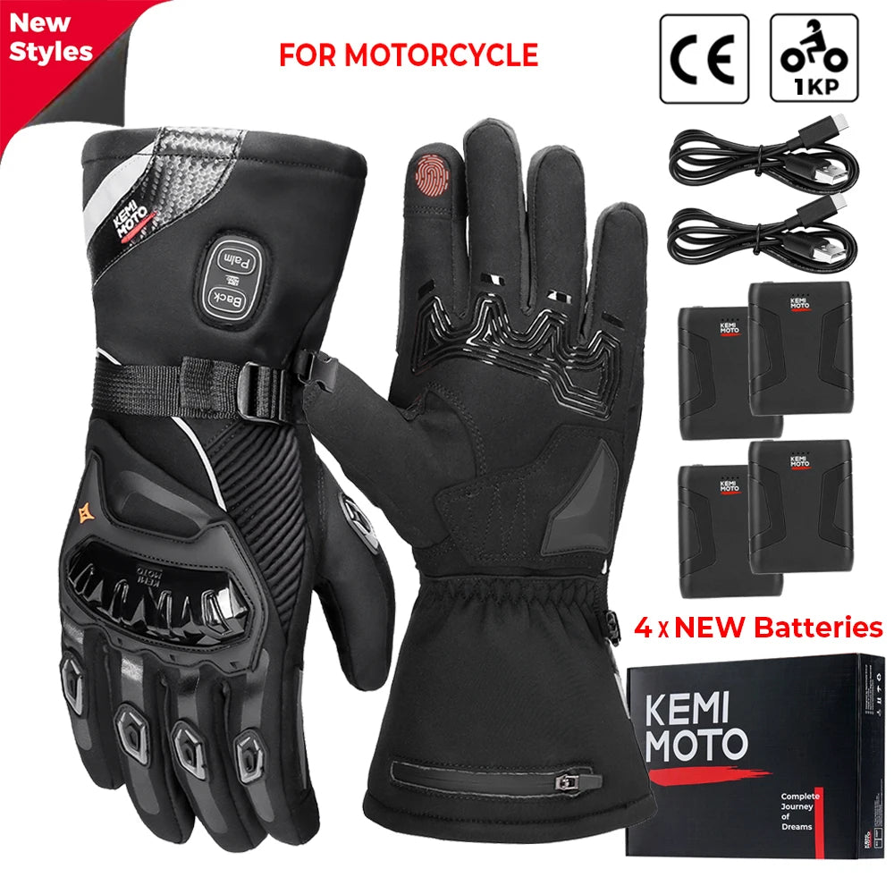 Motorcycle Heated Gloves Touch Screen Winter Warm Skiing Gloves Waterproof Rechargeable Heating Thermal Gloves For Snowmobile