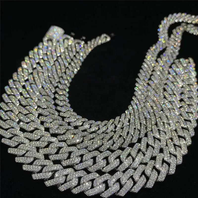925 Sterling Silver Cuban Necklace Vvs Moissanite Diamond 10mm 12mm 14mm Link Chain Iced Out Cuban Link Chain Hip Hop Jewelry