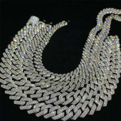 925 Sterling Silver Cuban Necklace Vvs Moissanite Diamond 10mm 12mm 14mm Link Chain Iced Out Cuban Link Chain Hip Hop Jewelry