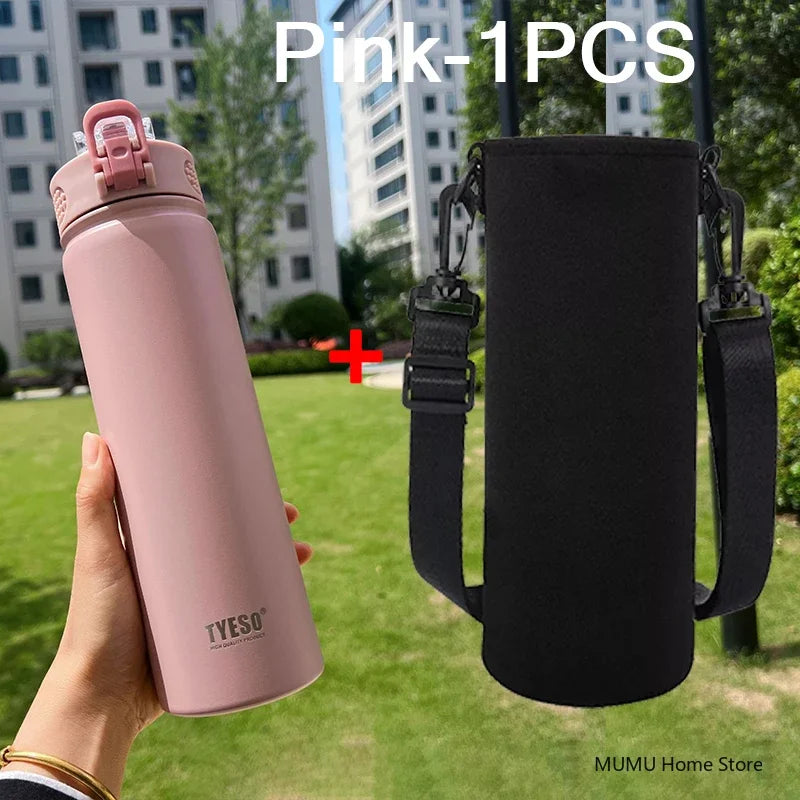 TYESO 600/750ML Thermosflasche mit Strohhalm Edelstahl Auto Thermobecher Sport Wasserflaschen Hält Kalt und Warm Thermobeker