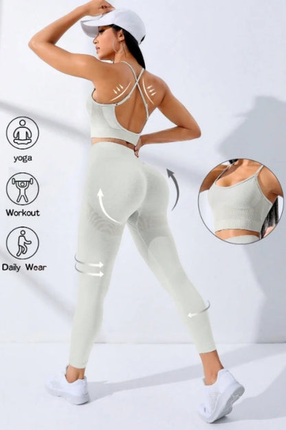 Seamless Yoga Set For Women 2Pcs Workout Outfits Stretchy Leggings And Thin Strap Sports Bra Fitness Wear