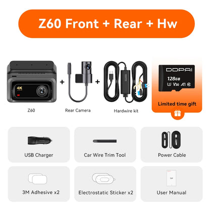 DDPAI Dash Cam Z60 3CH Support Rear and Interior Dash Cam With GPS 5GHz WiFi ADAS NightVISion Dash Camera 24H Parking Monitor
