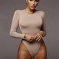 O-Ausschnitt Langarm Einfarbiger Weißer Sexy Bodysuit Damen Schwarz Herbst Winter Body Top Grau Lässige Lady Streetwear Bodysuits